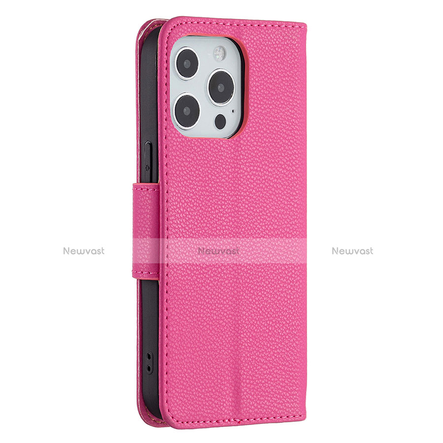 Leather Case Stands Flip Cover Holder for Apple iPhone 13 Pro Hot Pink