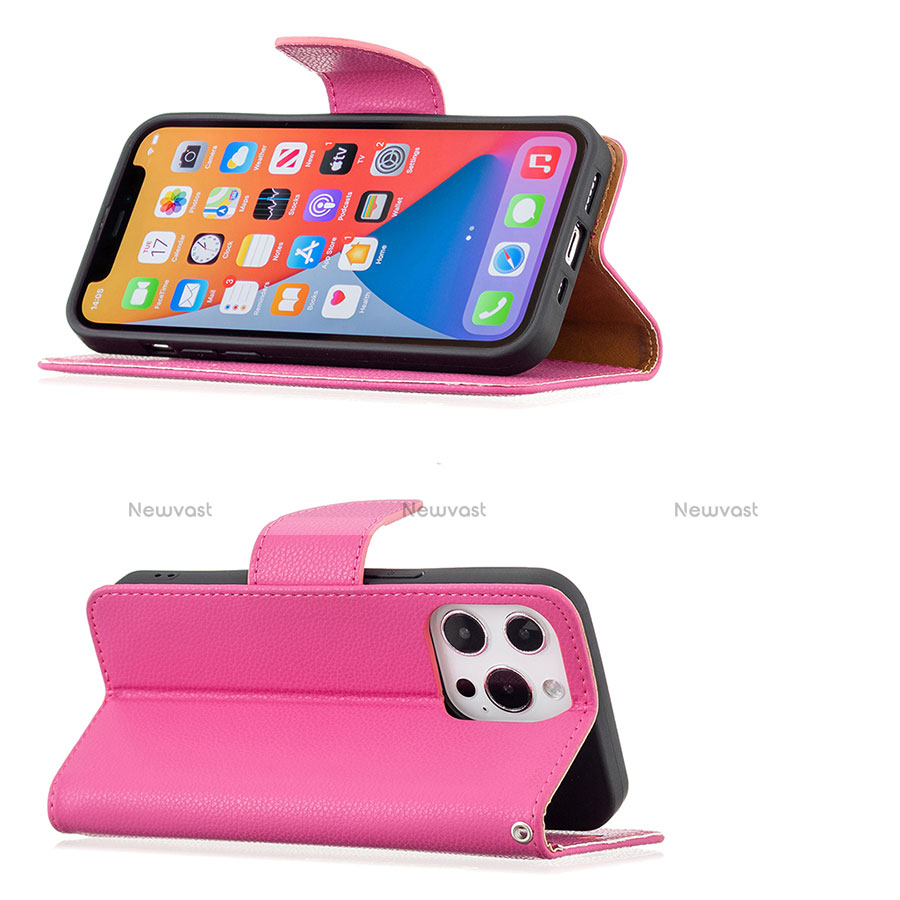 Leather Case Stands Flip Cover Holder for Apple iPhone 13 Pro Hot Pink