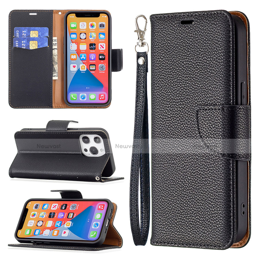 Leather Case Stands Flip Cover Holder for Apple iPhone 13 Pro Max Black