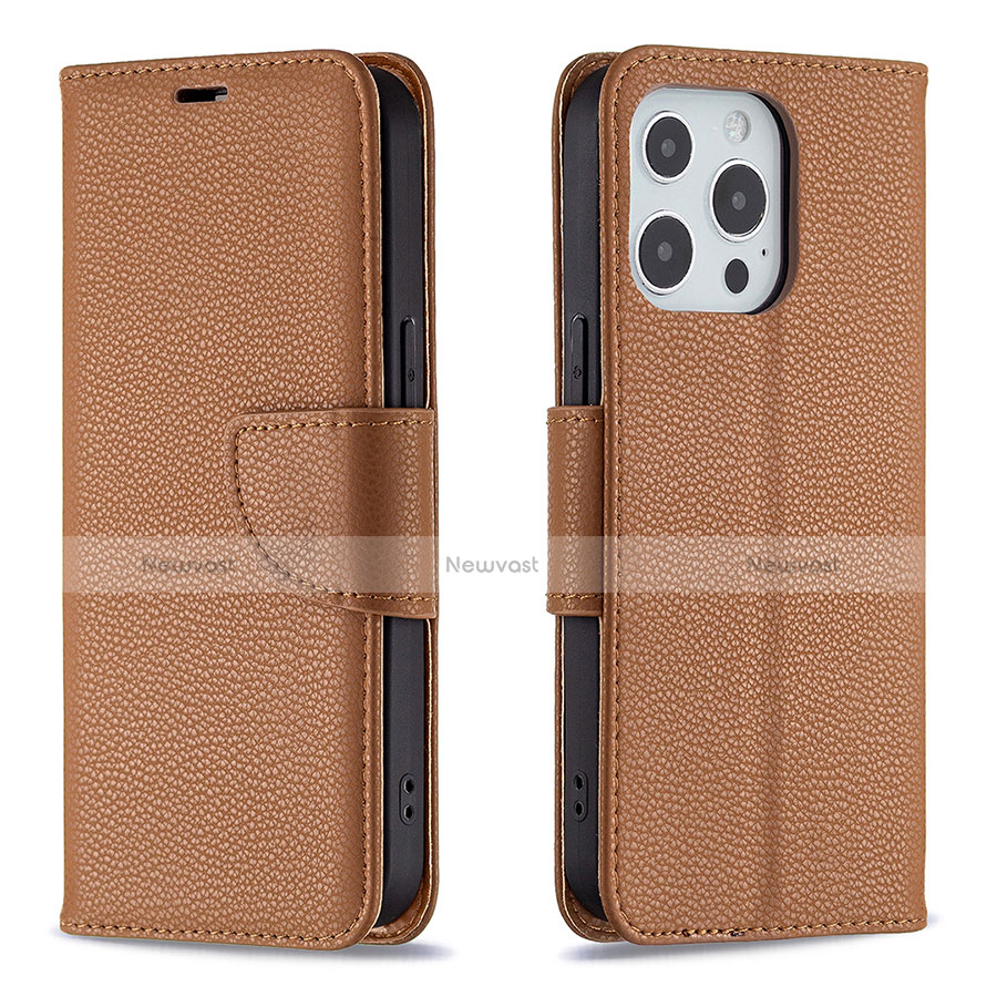 Leather Case Stands Flip Cover Holder for Apple iPhone 13 Pro Max Brown