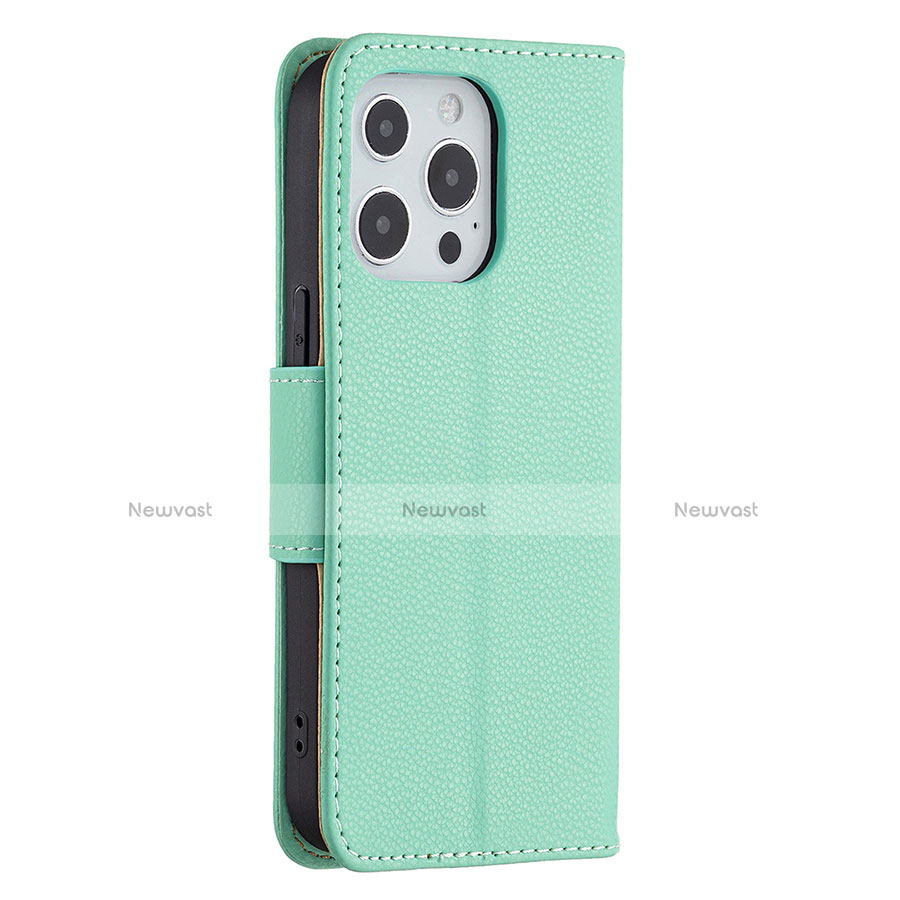 Leather Case Stands Flip Cover Holder for Apple iPhone 13 Pro Max Cyan