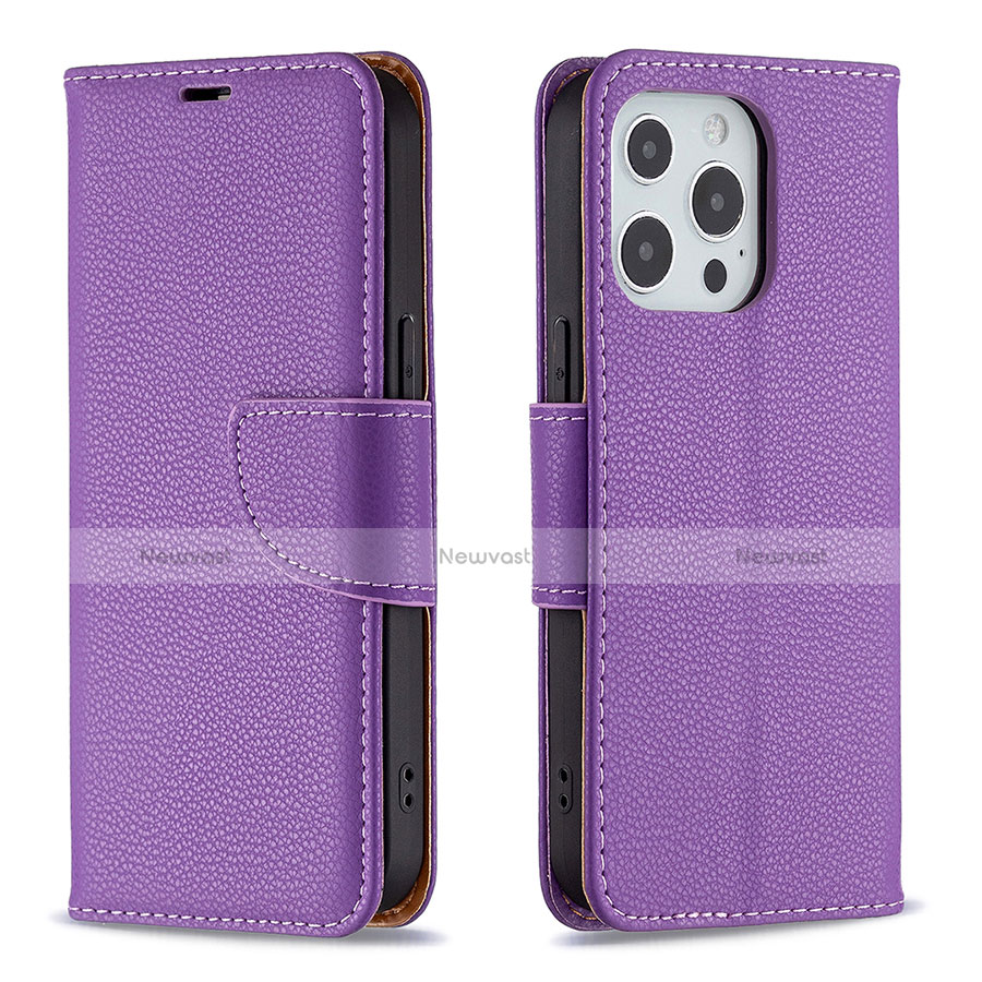 Leather Case Stands Flip Cover Holder for Apple iPhone 13 Pro Max Purple