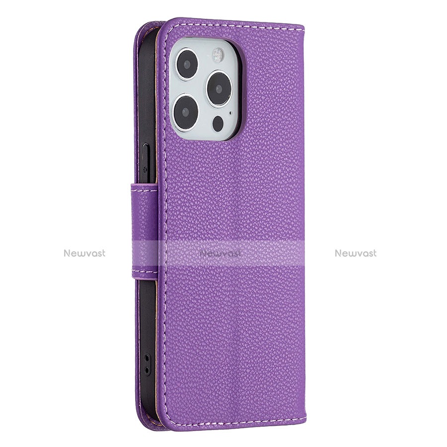 Leather Case Stands Flip Cover Holder for Apple iPhone 13 Pro Max Purple