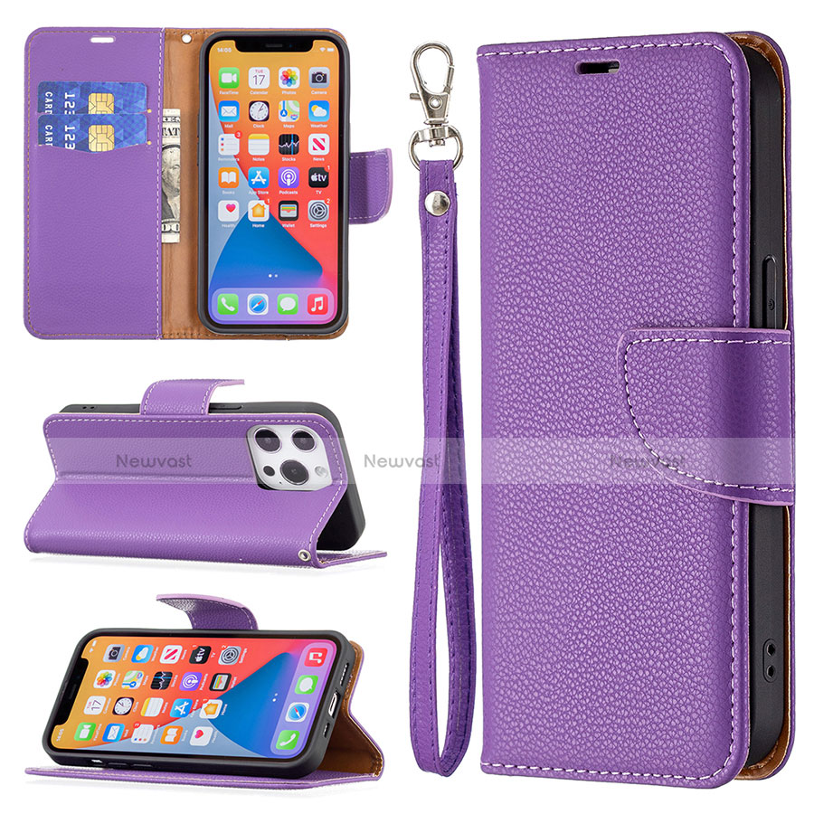 Leather Case Stands Flip Cover Holder for Apple iPhone 13 Pro Max Purple