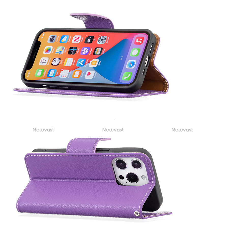 Leather Case Stands Flip Cover Holder for Apple iPhone 13 Pro Max Purple