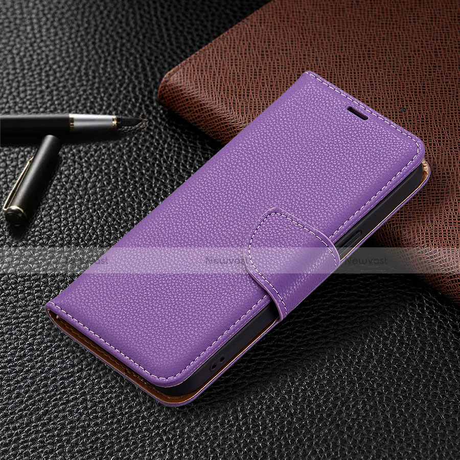 Leather Case Stands Flip Cover Holder for Apple iPhone 13 Pro Max Purple