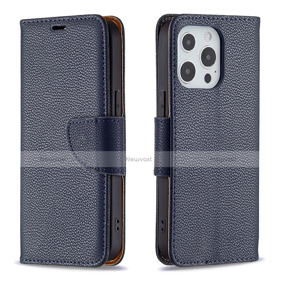 Leather Case Stands Flip Cover Holder for Apple iPhone 13 Pro Navy Blue