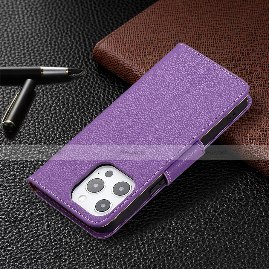 Leather Case Stands Flip Cover Holder for Apple iPhone 13 Pro Purple