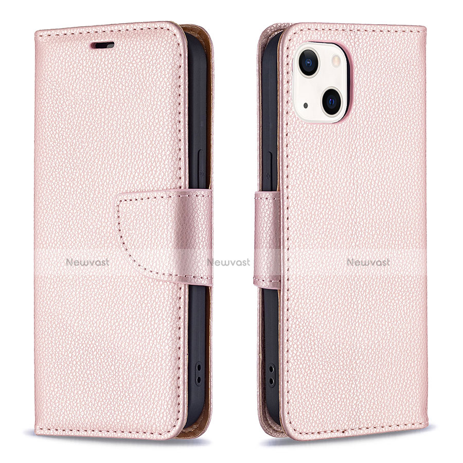 Leather Case Stands Flip Cover Holder for Apple iPhone 13 Rose Gold