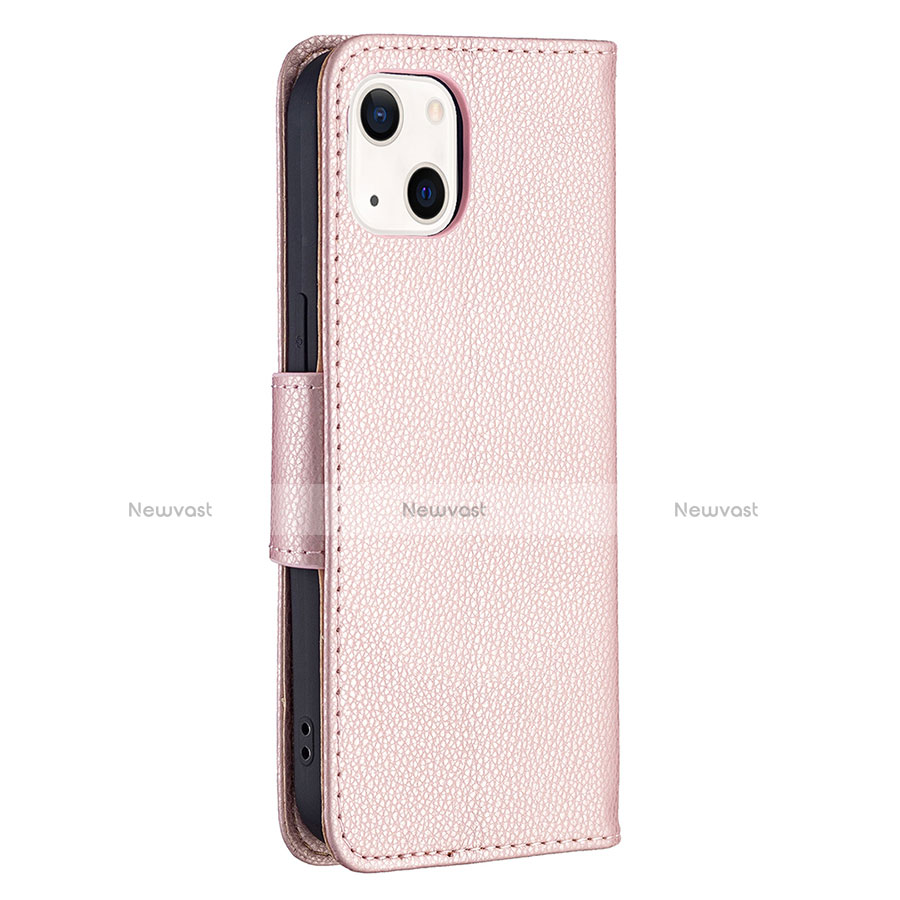 Leather Case Stands Flip Cover Holder for Apple iPhone 13 Rose Gold