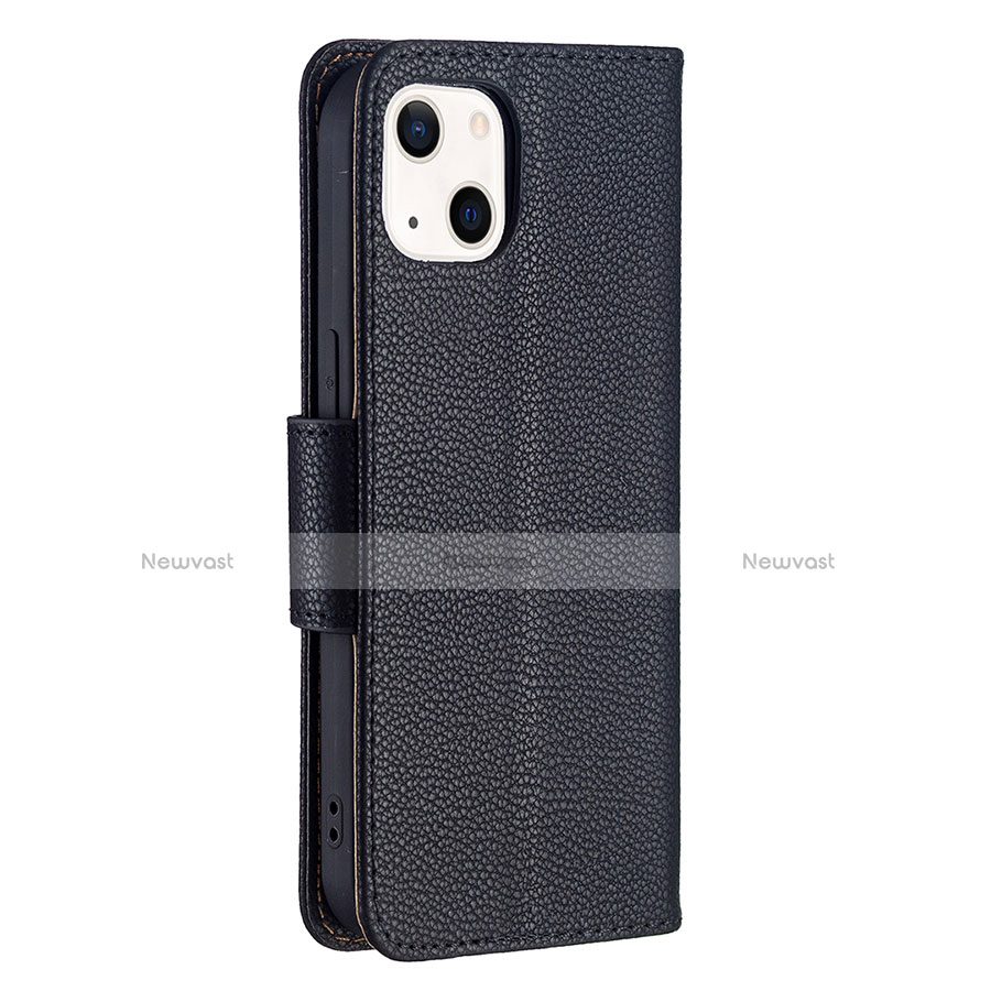 Leather Case Stands Flip Cover Holder for Apple iPhone 14 Black