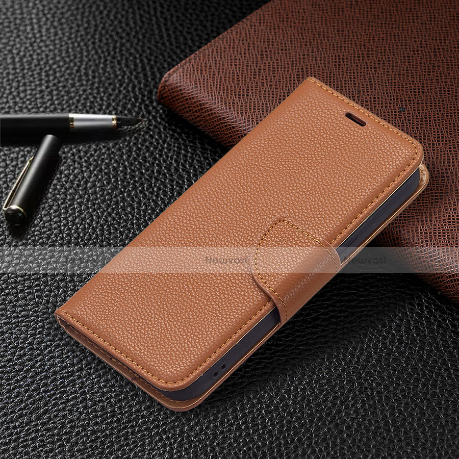 Leather Case Stands Flip Cover Holder for Apple iPhone 14 Brown