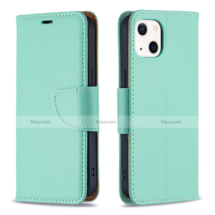 Leather Case Stands Flip Cover Holder for Apple iPhone 14 Cyan