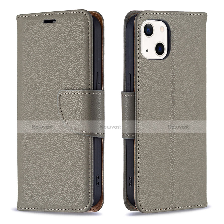 Leather Case Stands Flip Cover Holder for Apple iPhone 14 Gray