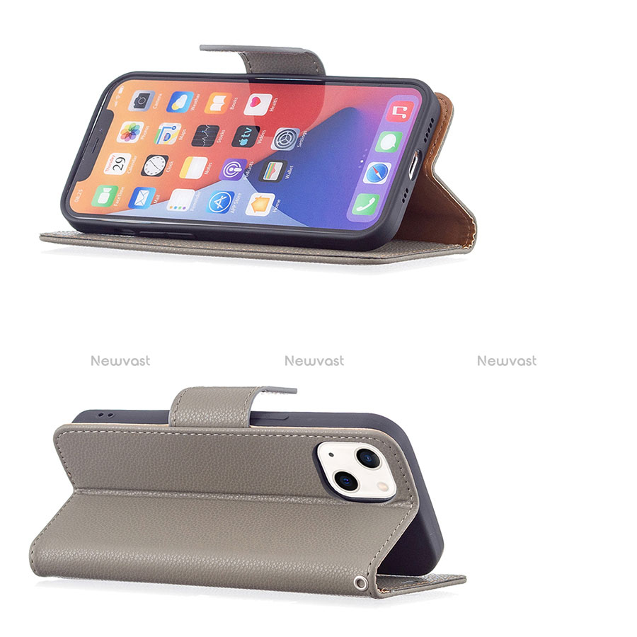 Leather Case Stands Flip Cover Holder for Apple iPhone 14 Gray