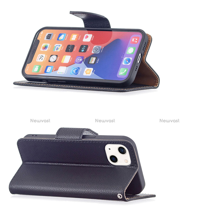 Leather Case Stands Flip Cover Holder for Apple iPhone 14 Plus Black