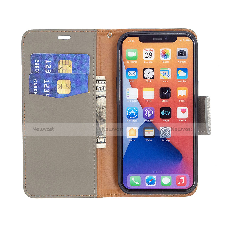 Leather Case Stands Flip Cover Holder for Apple iPhone 14 Plus Gray