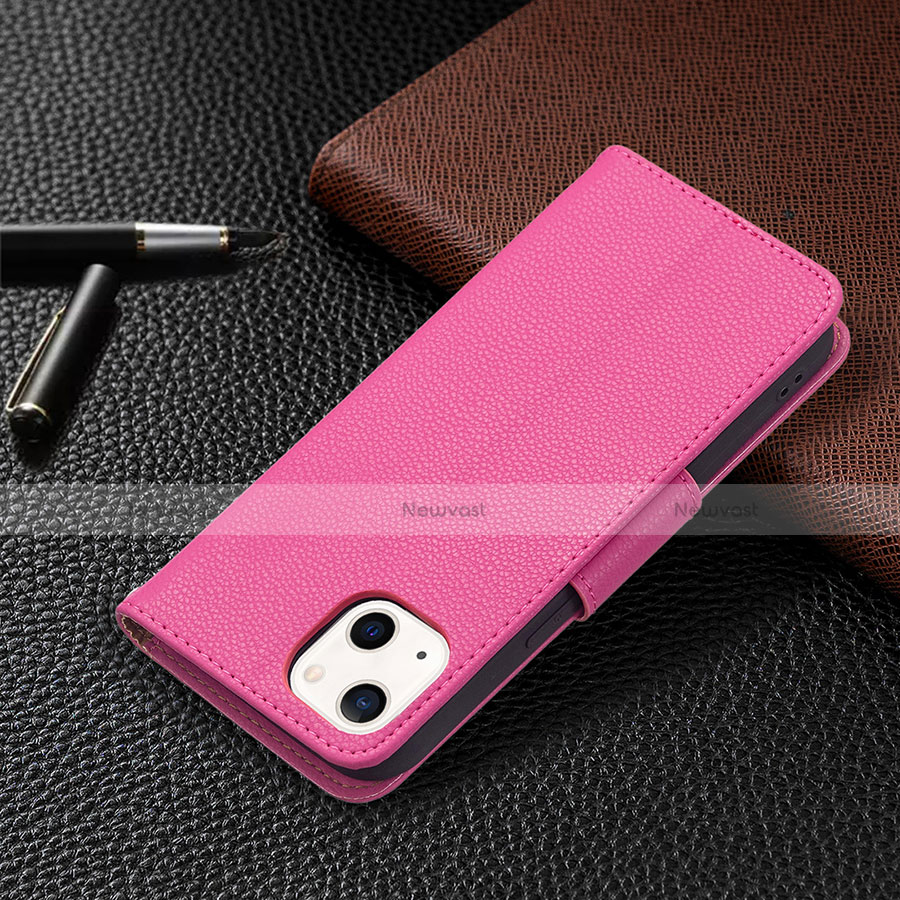 Leather Case Stands Flip Cover Holder for Apple iPhone 14 Plus Hot Pink