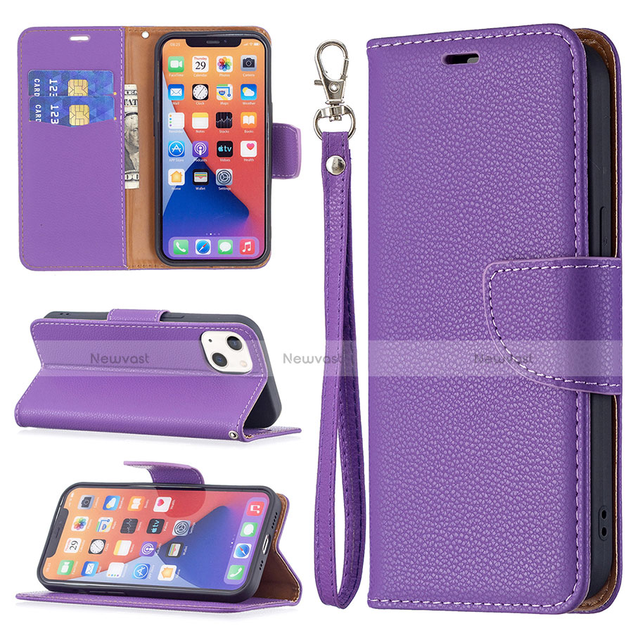 Leather Case Stands Flip Cover Holder for Apple iPhone 14 Plus Purple