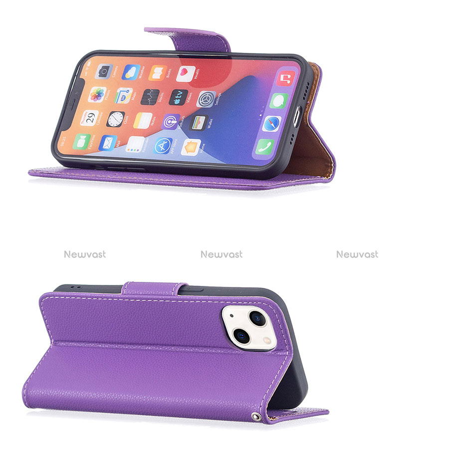 Leather Case Stands Flip Cover Holder for Apple iPhone 14 Plus Purple