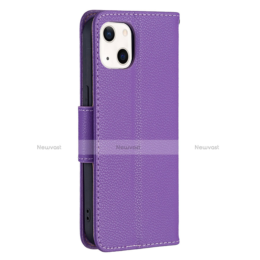 Leather Case Stands Flip Cover Holder for Apple iPhone 14 Plus Purple