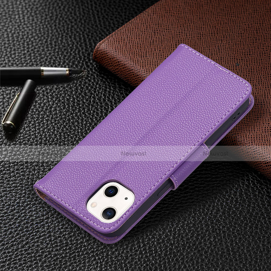 Leather Case Stands Flip Cover Holder for Apple iPhone 14 Plus Purple