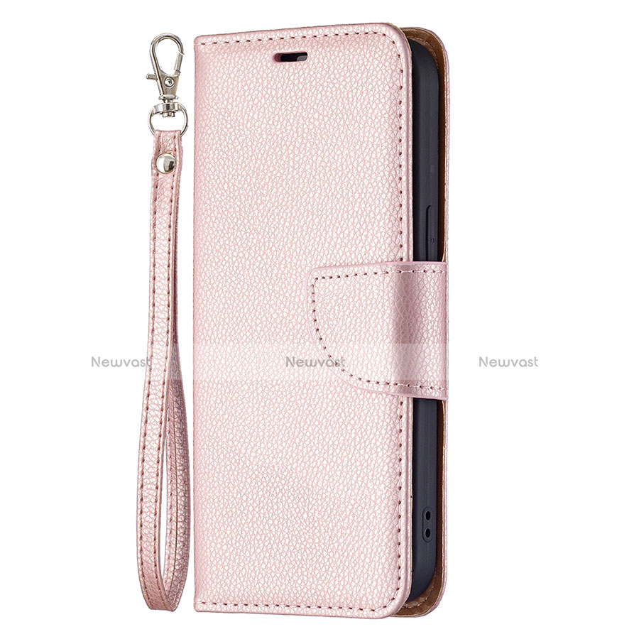 Leather Case Stands Flip Cover Holder for Apple iPhone 14 Plus Rose Gold