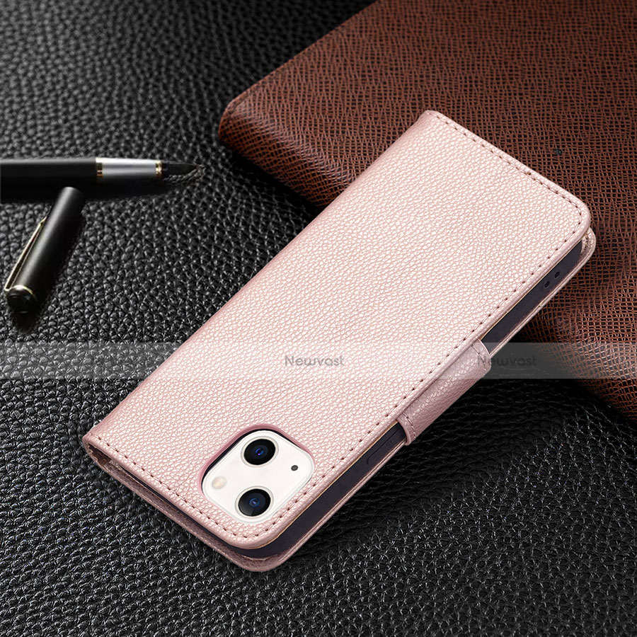 Leather Case Stands Flip Cover Holder for Apple iPhone 14 Plus Rose Gold