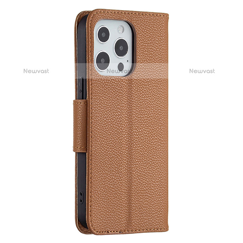 Leather Case Stands Flip Cover Holder for Apple iPhone 14 Pro Brown