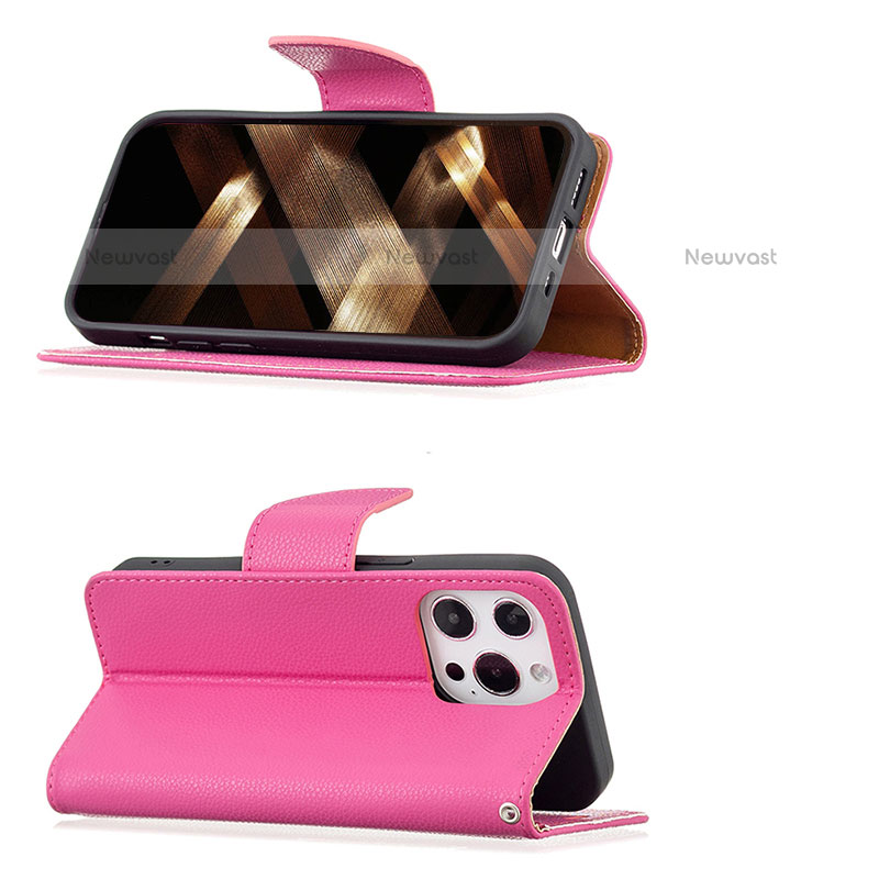 Leather Case Stands Flip Cover Holder for Apple iPhone 14 Pro Hot Pink