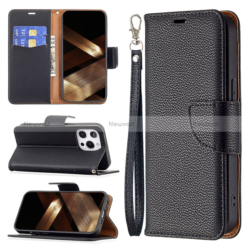 Leather Case Stands Flip Cover Holder for Apple iPhone 14 Pro Max Black