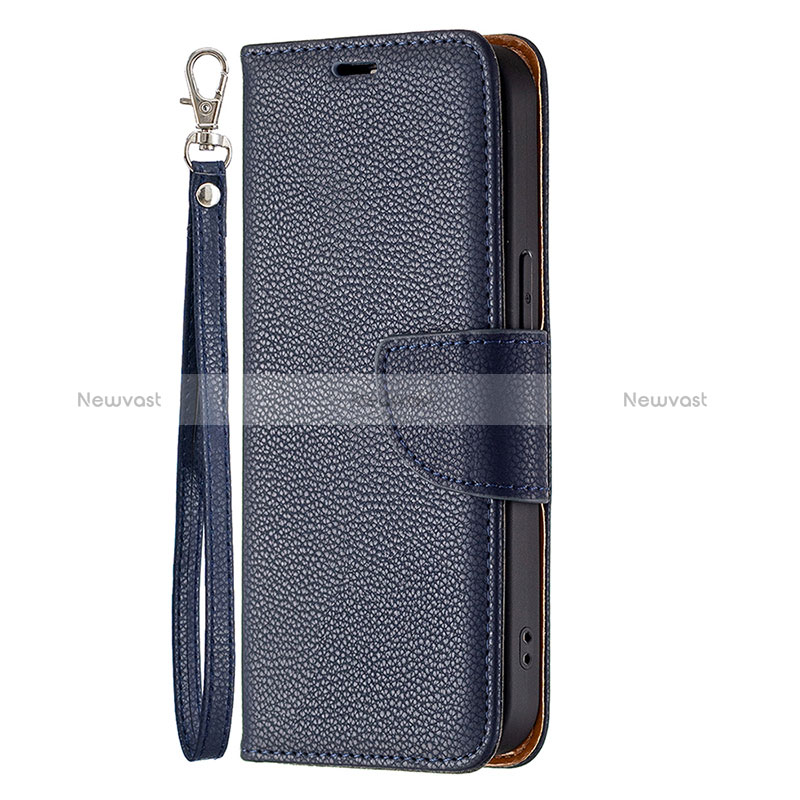 Leather Case Stands Flip Cover Holder for Apple iPhone 14 Pro Max Navy Blue