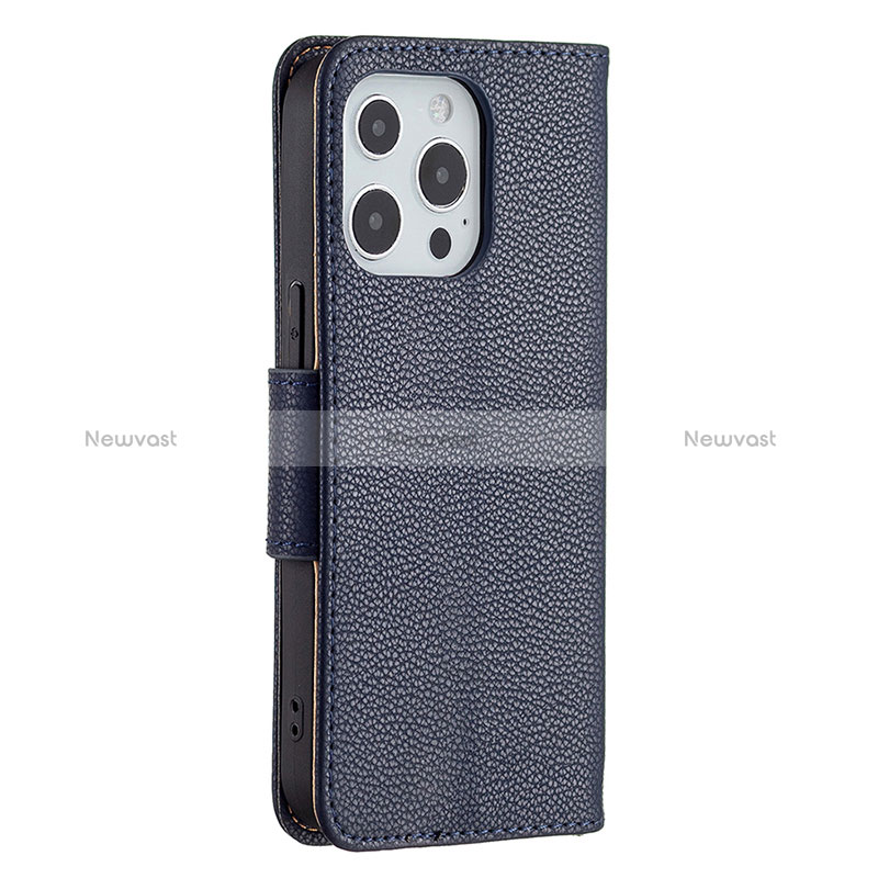 Leather Case Stands Flip Cover Holder for Apple iPhone 14 Pro Max Navy Blue