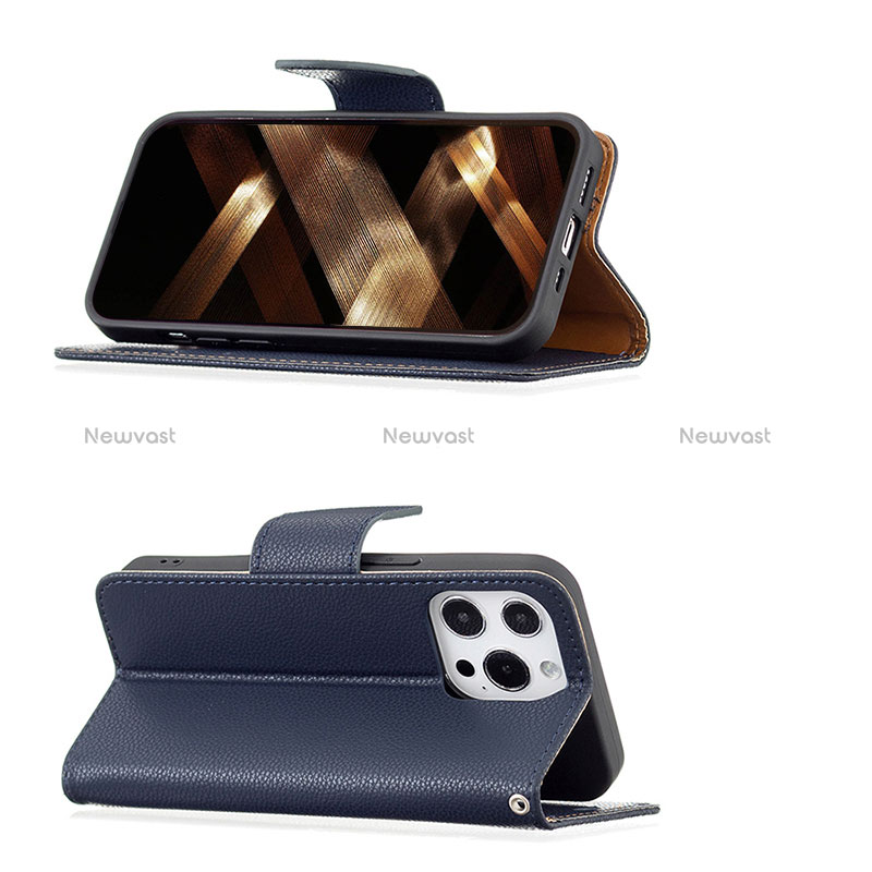 Leather Case Stands Flip Cover Holder for Apple iPhone 14 Pro Max Navy Blue