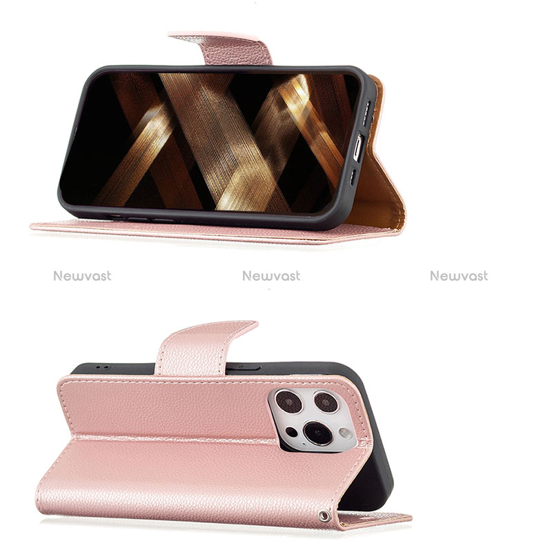 Leather Case Stands Flip Cover Holder for Apple iPhone 14 Pro Max Rose Gold