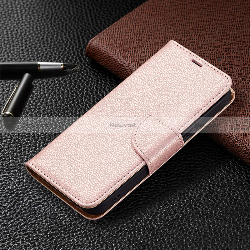 Leather Case Stands Flip Cover Holder for Apple iPhone 14 Pro Max Rose Gold