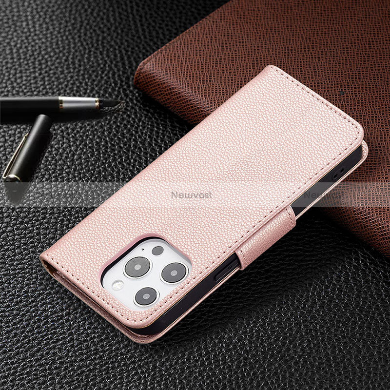 Leather Case Stands Flip Cover Holder for Apple iPhone 14 Pro Max Rose Gold