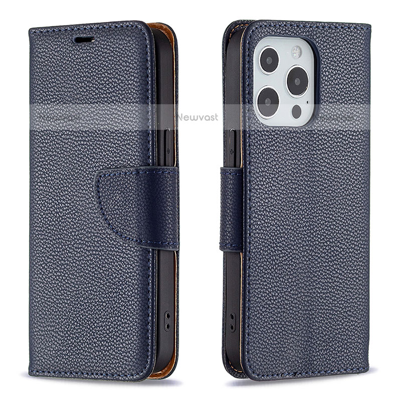 Leather Case Stands Flip Cover Holder for Apple iPhone 14 Pro Navy Blue