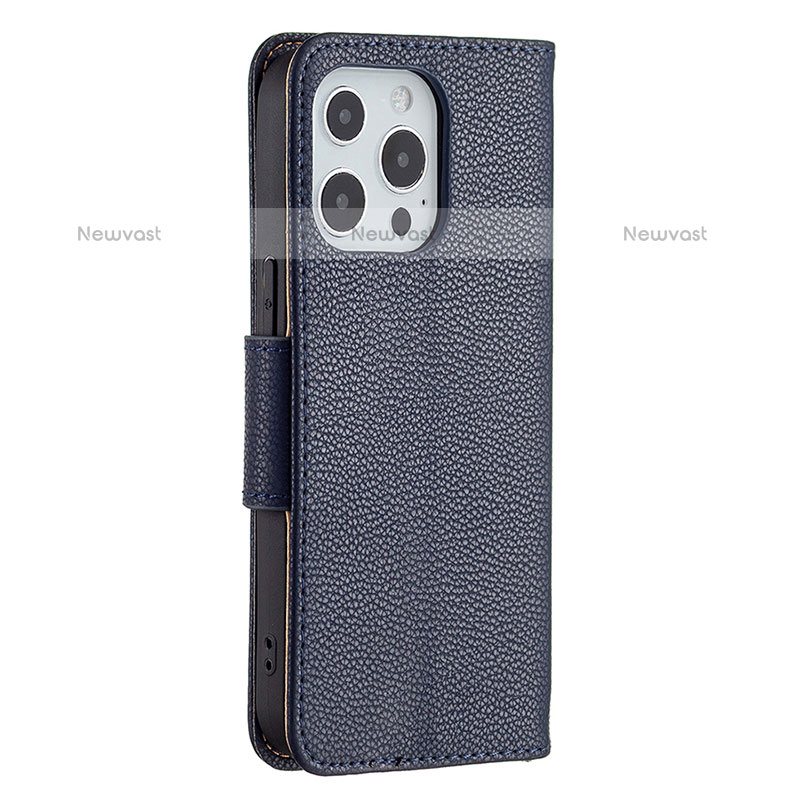 Leather Case Stands Flip Cover Holder for Apple iPhone 14 Pro Navy Blue