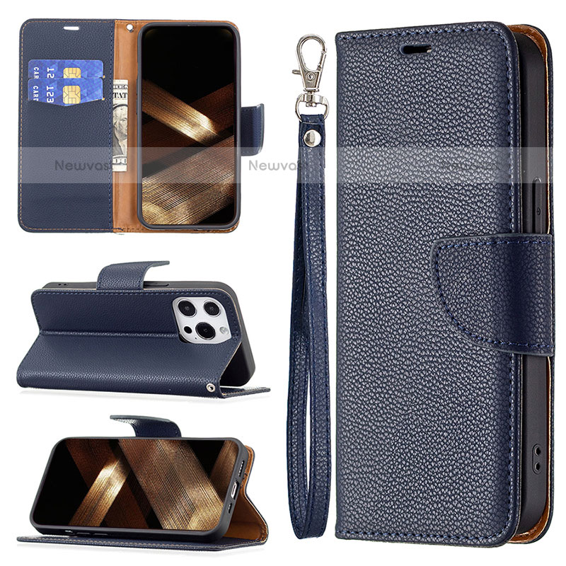 Leather Case Stands Flip Cover Holder for Apple iPhone 14 Pro Navy Blue