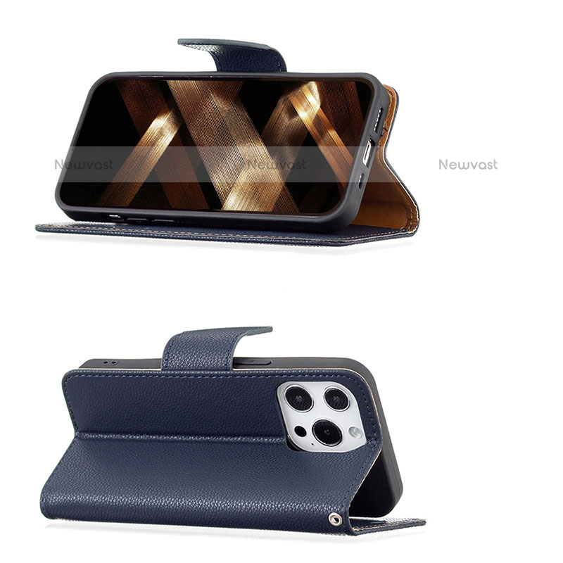 Leather Case Stands Flip Cover Holder for Apple iPhone 14 Pro Navy Blue