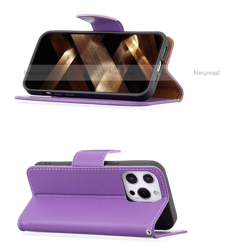 Leather Case Stands Flip Cover Holder for Apple iPhone 14 Pro Purple