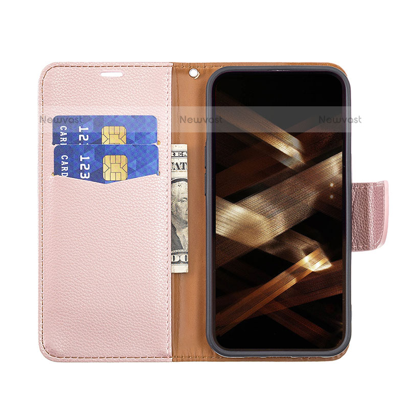 Leather Case Stands Flip Cover Holder for Apple iPhone 14 Pro Rose Gold