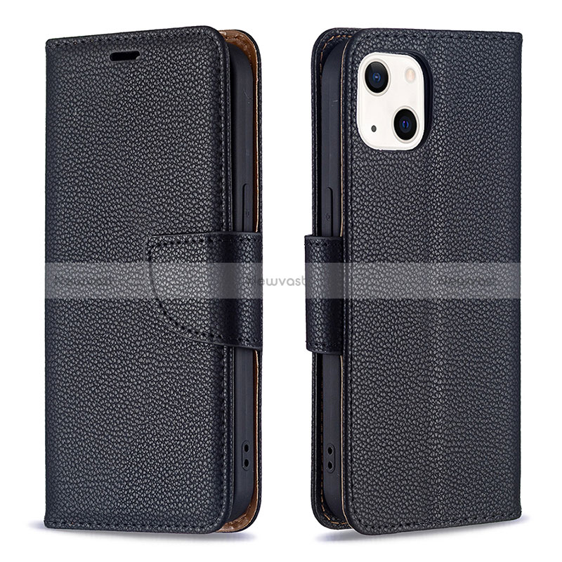 Leather Case Stands Flip Cover Holder for Apple iPhone 15 Black