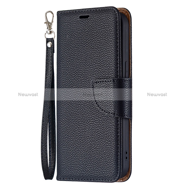 Leather Case Stands Flip Cover Holder for Apple iPhone 15 Black