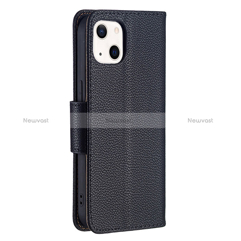 Leather Case Stands Flip Cover Holder for Apple iPhone 15 Black