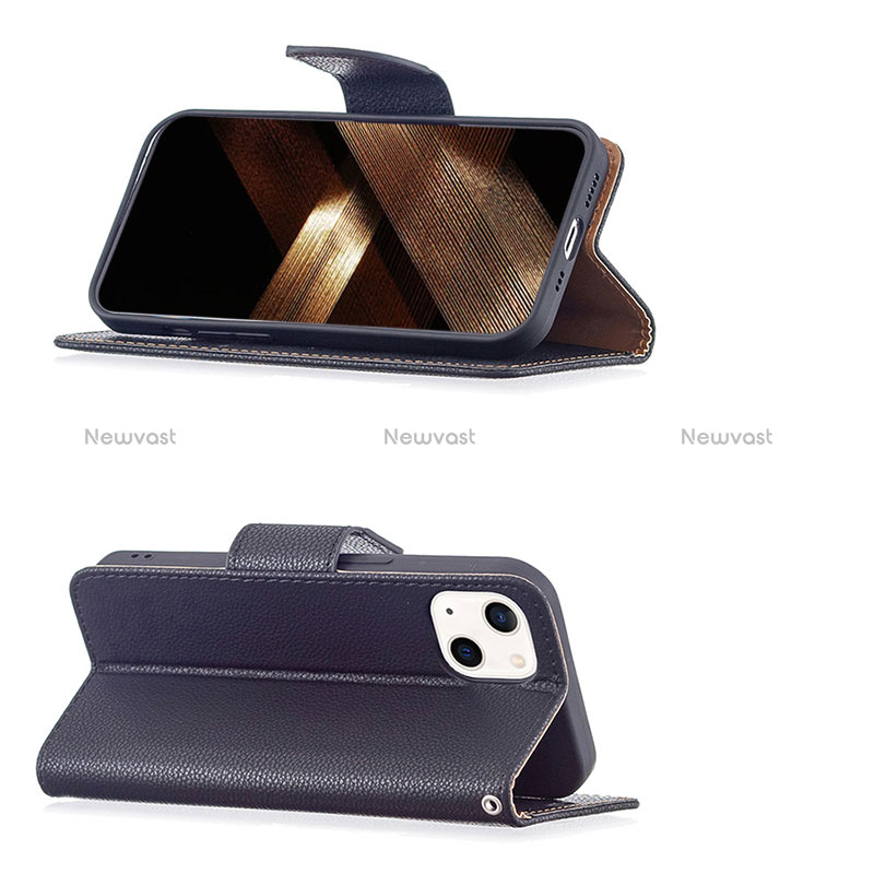 Leather Case Stands Flip Cover Holder for Apple iPhone 15 Black