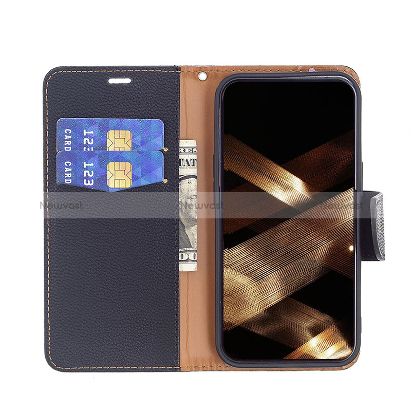 Leather Case Stands Flip Cover Holder for Apple iPhone 15 Black