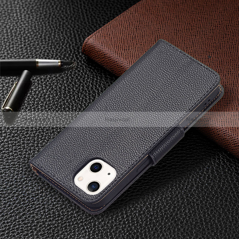 Leather Case Stands Flip Cover Holder for Apple iPhone 15 Black