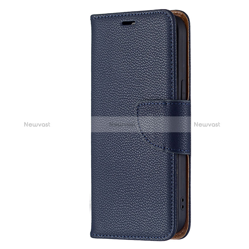 Leather Case Stands Flip Cover Holder for Apple iPhone 15 Blue